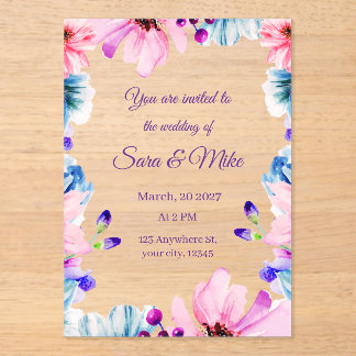 Custom Color Watercolor Floral Wedding Invitation