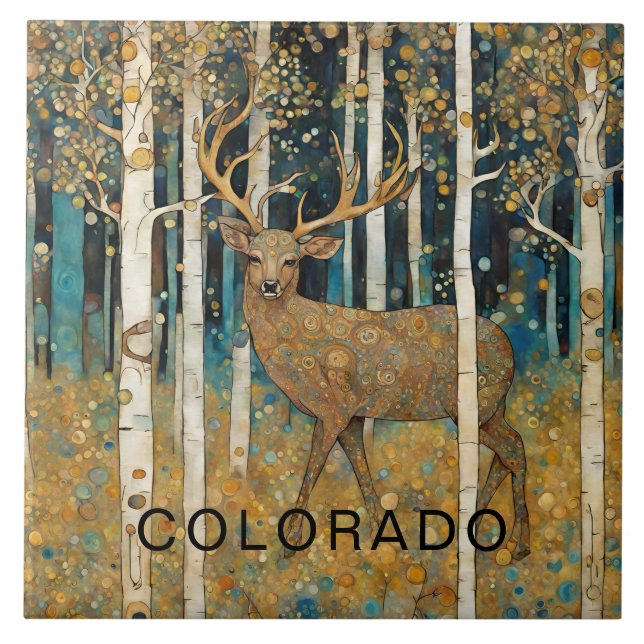 Custom Colorado Mountain Fall Deer Tile (Front)