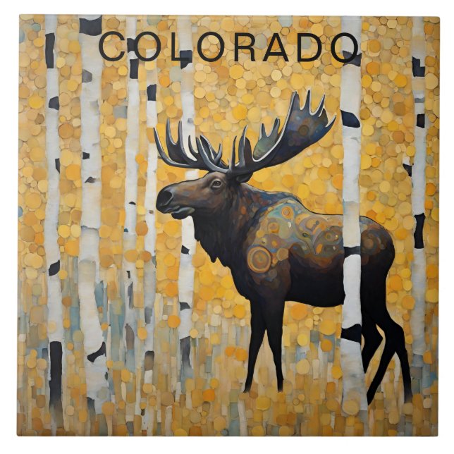 Custom Colorado Mountain Fall Moose Tile (Front)