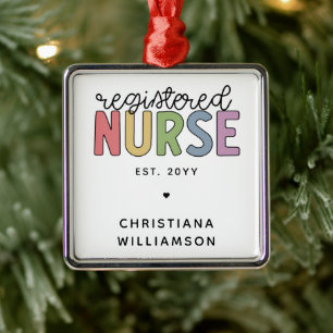 Custom Colorful Registered Nurse RN Graduation Metal Ornament