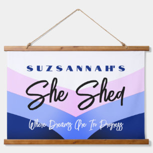 Custom Colorful Watercolor Chevron She Shed Hanging Tapestry