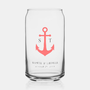Custom Colors Monogram Anchor Wedding  Can Glass