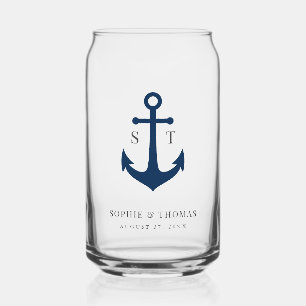 Custom Colors Monogram Anchor Wedding  Can Glass