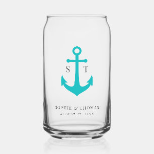 Custom Colors Monogram Anchor Wedding  Can Glass