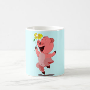 Custom Colors Mug - Happy Piggy with Flower