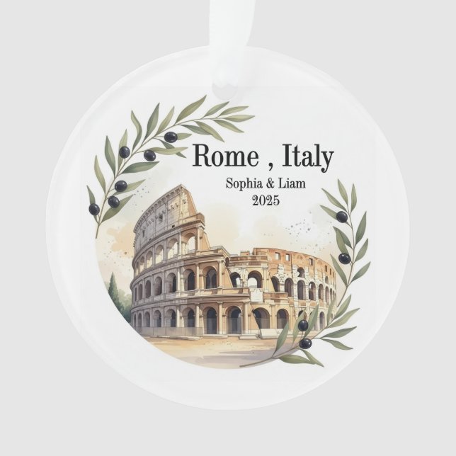 Custom Colosseum Wedding or Honeymoon Keepsake Ornament (Front)