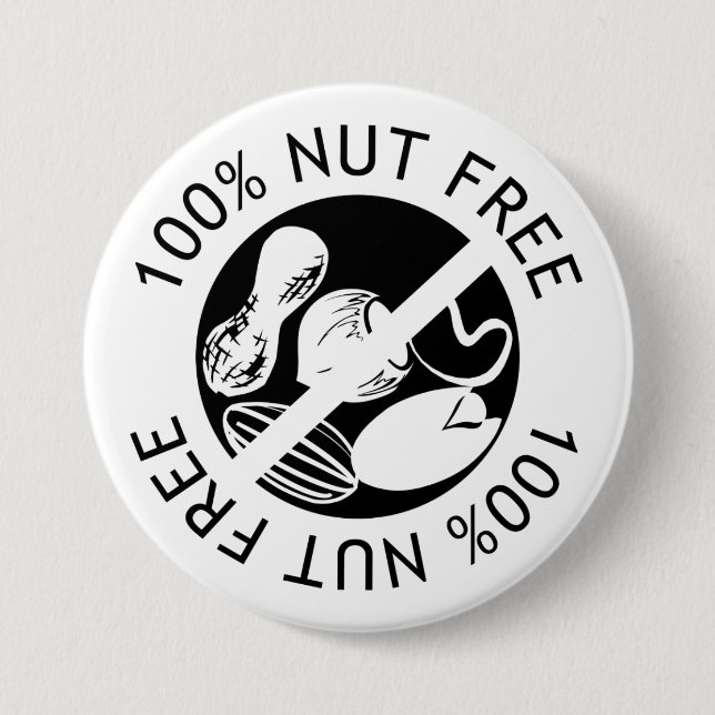 Custom Colour 100% Nut Free Nut Allergy Alert 3 Inch Round Button (Front)