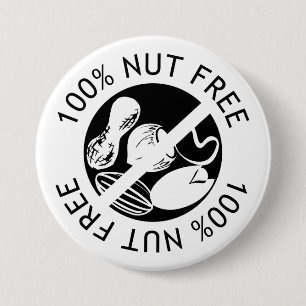 Custom Colour 100% Nut Free Nut Allergy Alert 3 Inch Round Button