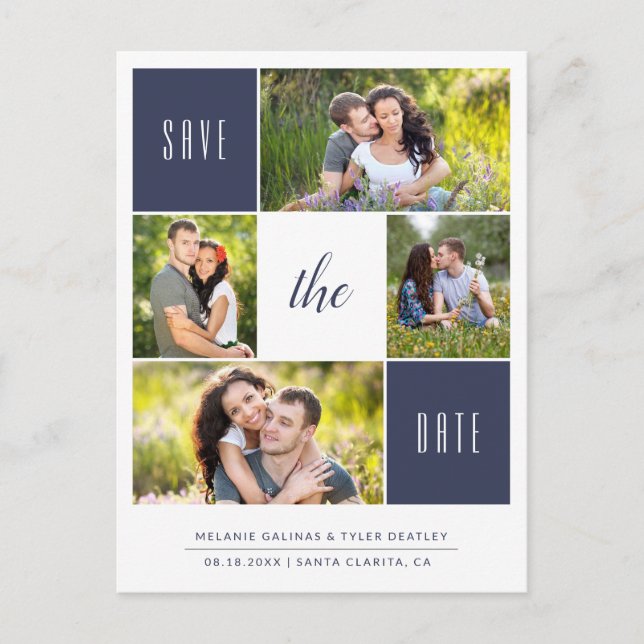Custom Colour 4 Photo Save the Date Postcard (Front)