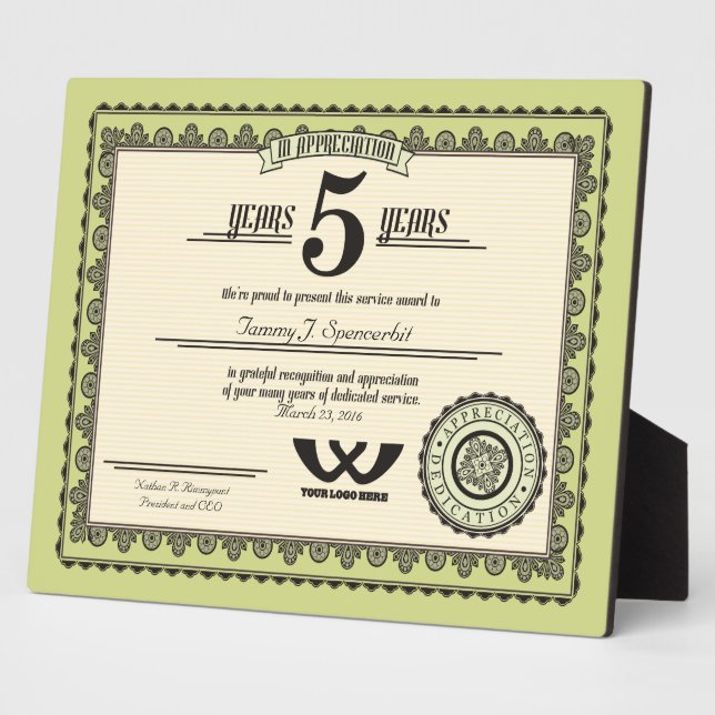 Custom colour 5 year employment service award plaque (Side)