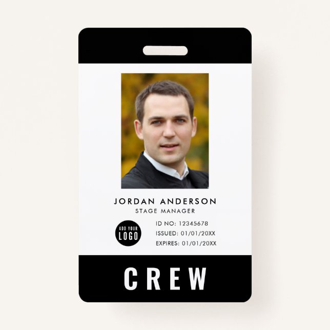 Custom Colour Add Logo Photo CREW Pass Badge (Front)