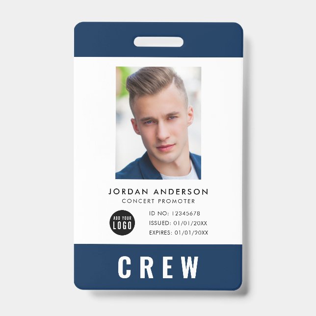 Custom Colour Add Logo Photo CREW PASS Badge (Front)