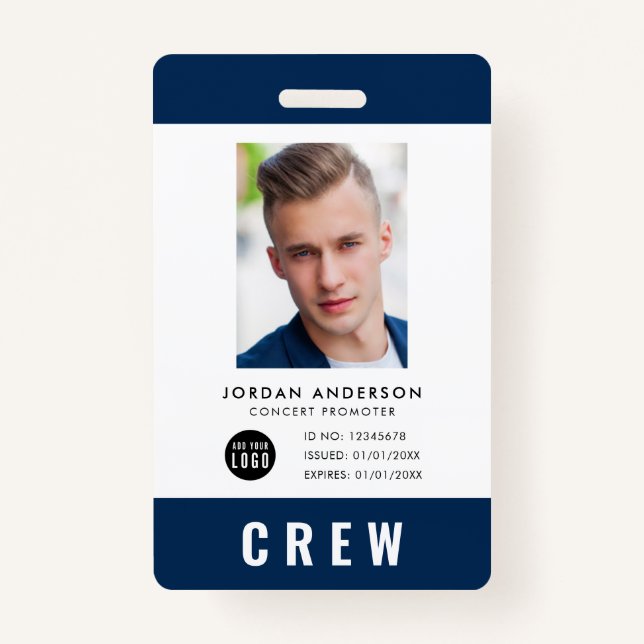 Custom Colour Add Logo Photo CREW PASS Badge (Front)