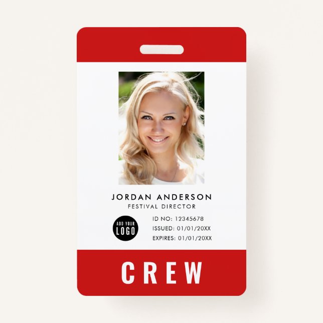Custom Colour Add Logo Photo CREW Pass Badge (Front)