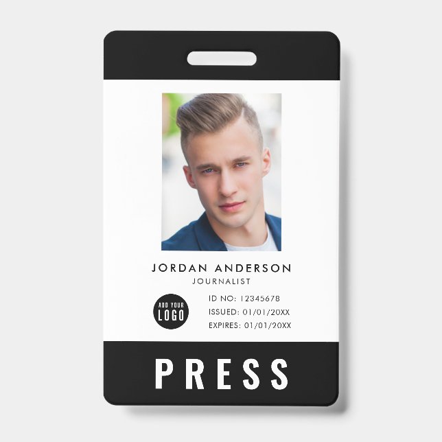 Custom Colour Add Logo Photo Journalist Press Pass Badge (Front)