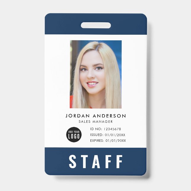 Custom Colour Add Logo Photo STAFF Pass Badge (Front)