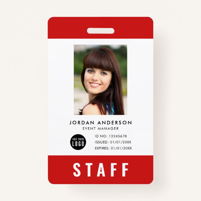 Custom Colour Add Logo Photo STAFF Pass Badge (Front)