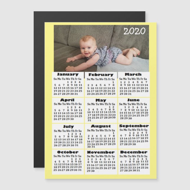 Custom Colour Add  Photo to 2020 Mini Calendar Magnetic Invitation (Front/Back)