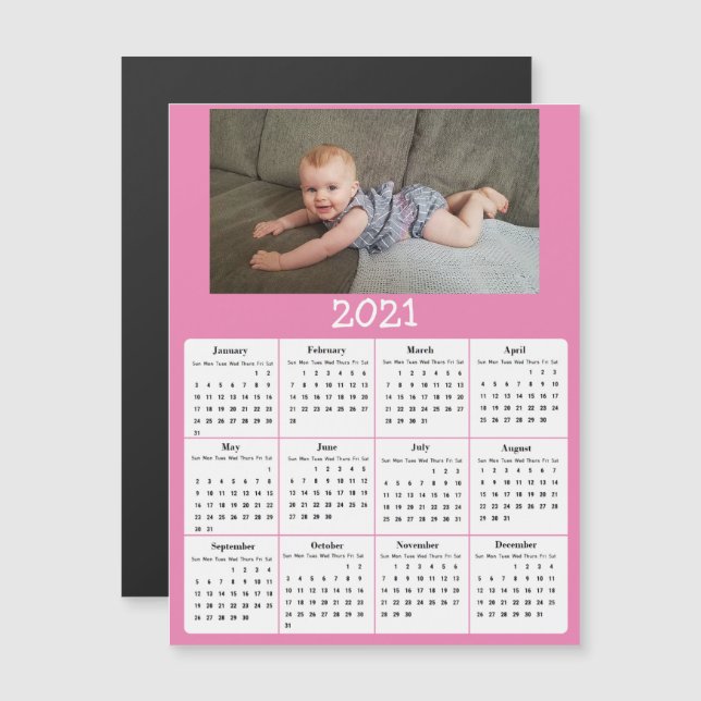 Custom Colour Add  Photo to 2021 Mini Calendar Magnetic Invitation (Front/Back)