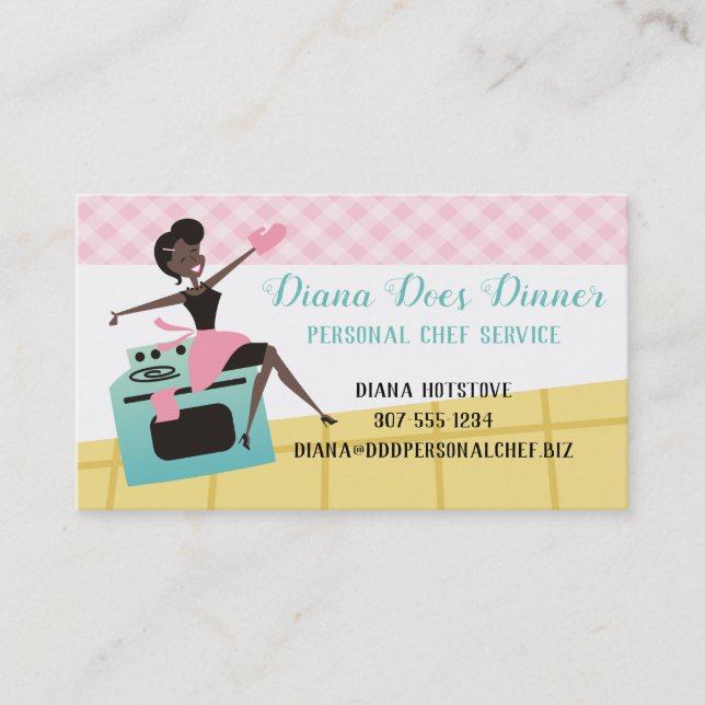 Custom colour African American woman cooking Business Card (Front)