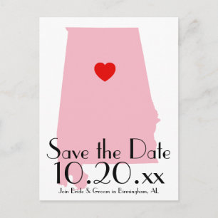 Custom Colour Alabama Save the Date Announcement Postcard