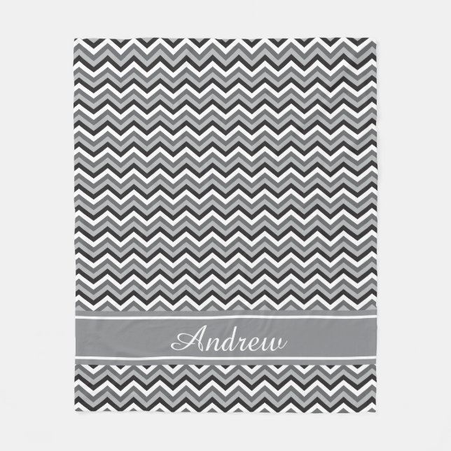 Custom Colour and Name Four Shade Chevron Pattern Fleece Blanket (Front)
