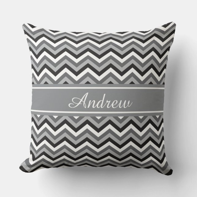 Custom Colour and Name Four Shade Chevron Pattern Throw Pillow (Front)