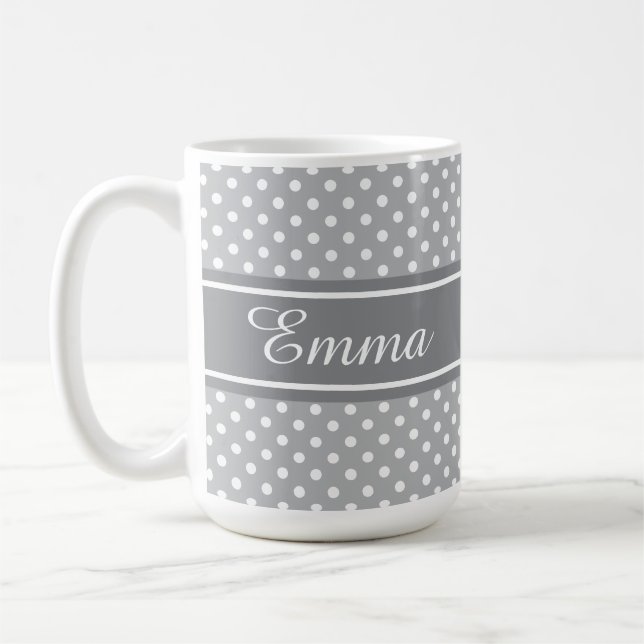 Custom Colour and Name Polkadot Pattern Coffee Mug (Left)