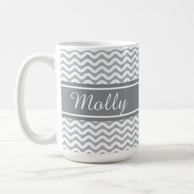 Custom Colour and Name Ripple Pattern Coffee Mug (Left)