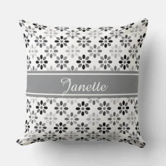 Custom Colour and Name Whimsical Floral Pattern Throw Pillow