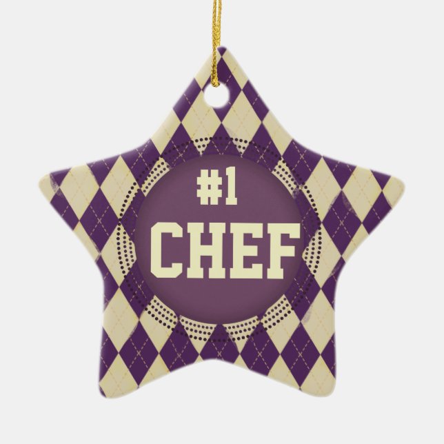 Custom colour argyle #1 Chef Christmas ornament (Front)