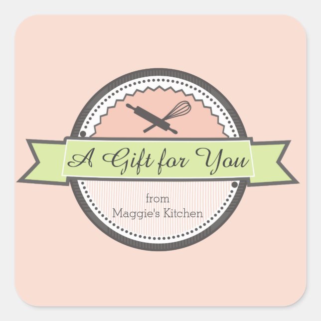 custom colour bakery rolling pin whisk baking square sticker (Front)