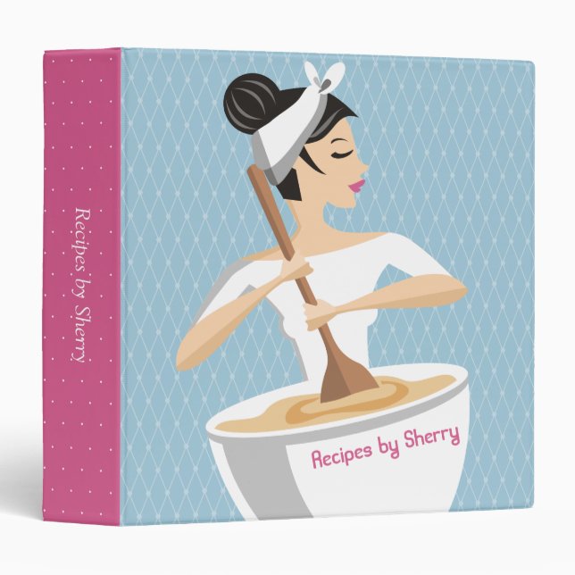 Custom colour bakery woman bowl recipe cookbook binder (Front/Spine)