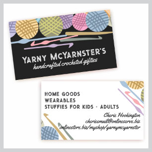 Custom colour balls of yarn crochet hooks biz business card