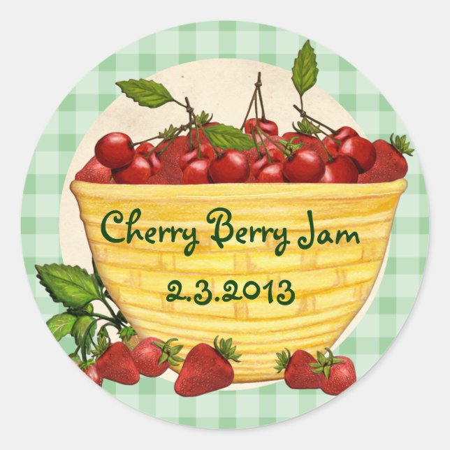 Custom colour berry cherry strawberry canning labe classic round sticker (Front)
