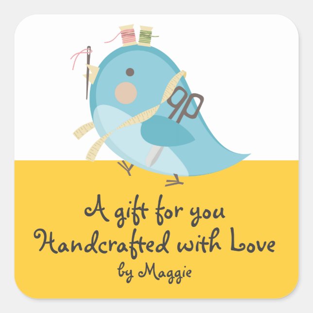 Custom colour bird seamstress sewing notions label (Front)