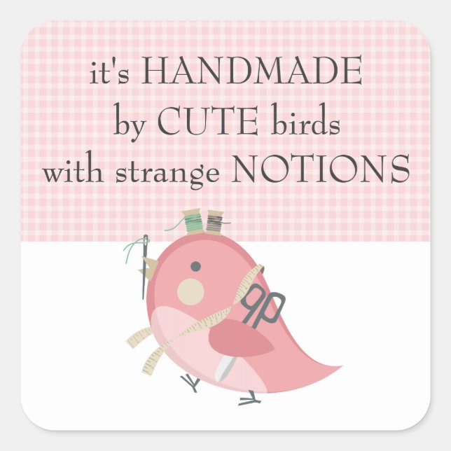 Custom colour bird seamstress sewing notions label (Front)