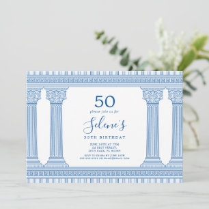 custom colour birthday party with Greek temple Invitation