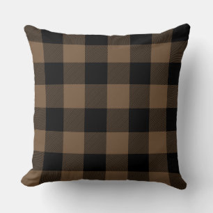 Custom Colour Black and Brown Buffalo Check Plaid Throw Pillow