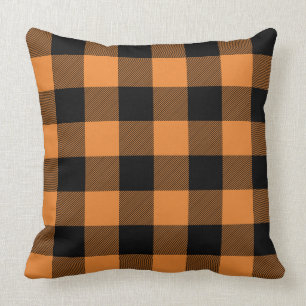 Custom Colour Black and Orange Buffalo Check Plaid Throw Pillow
