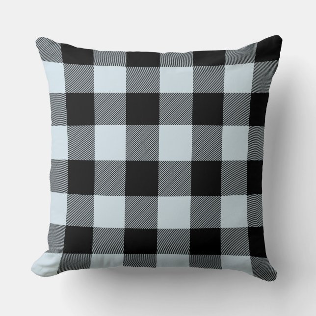 Custom Colour Black and Pale Blue Buffalo Check Throw Pillow (Front)