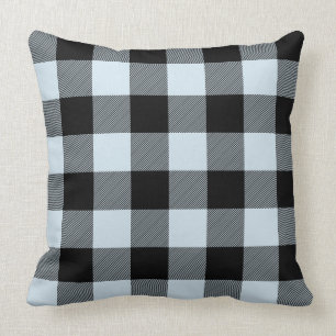 Custom Colour Black and Pale Blue Buffalo Check Throw Pillow