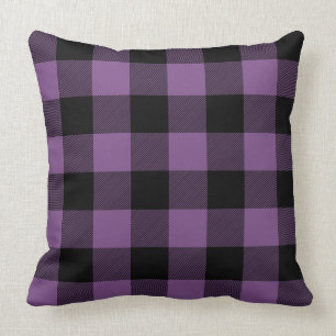 Custom Colour Black and Purple Buffalo Check Plaid Throw Pillow