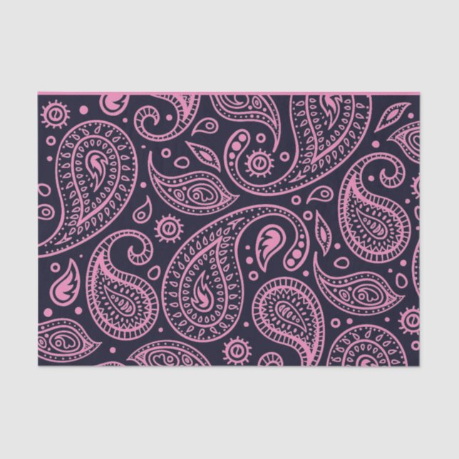 Custom Colour Black & Pink Classic Paisley Pattern Tissue Paper (Front)