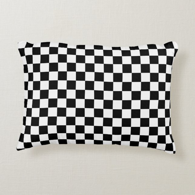 Custom Colour Black White Chequerboard Check Accent Pillow (Back)