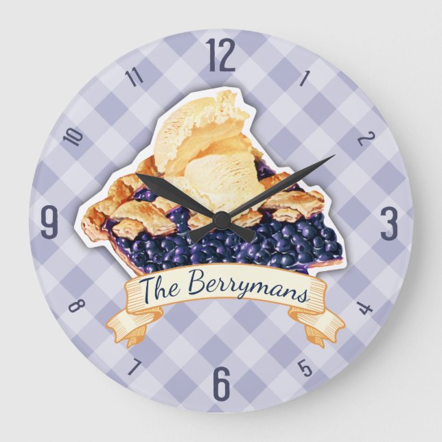 Custom colour blueberry pie a la mode kitchen large clock (Front)