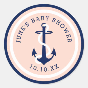Custom Colour Blush Navy Nautical Anchor Classic Round Sticker