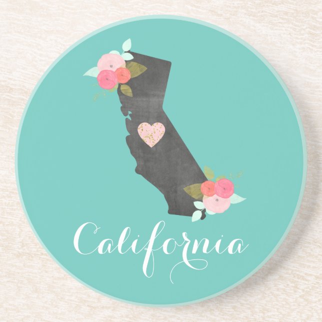 Custom Colour California State  Moveable Heart Cit Coaster (Front)