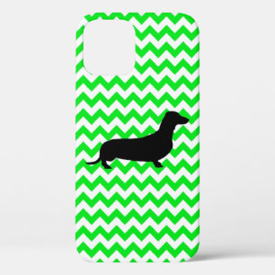 Custom Colour Chevron with Dachshund Silhouette Ca iPhone 12 Case