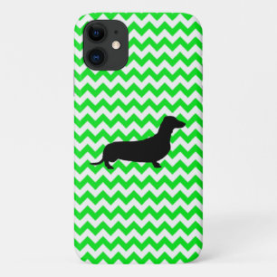 Custom Colour Chevron with Dachshund Silhouette iPhone 11 Case